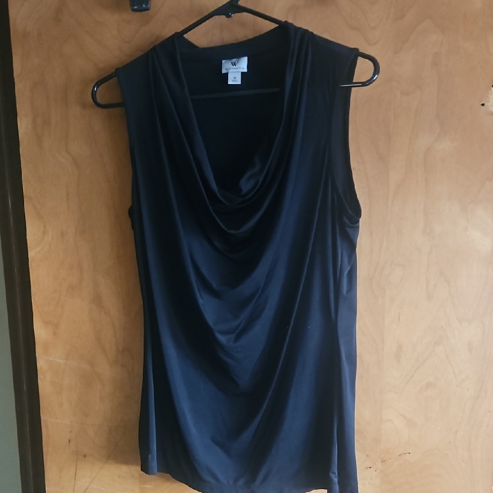 Worthington Black Draped Sleeveless Blouse